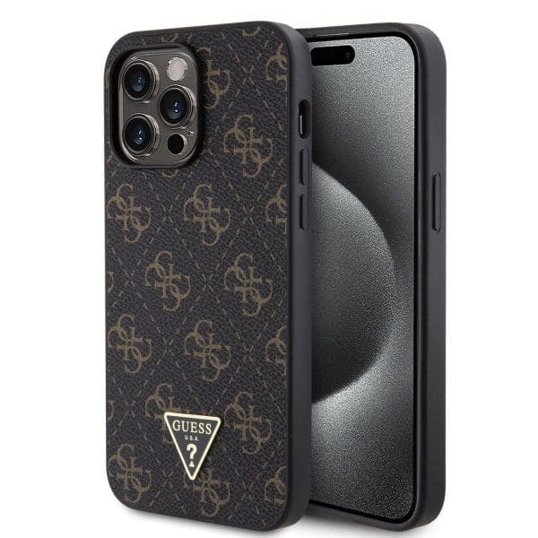 Guess PU Leather 4G Triangle Metal Logo Black Kryt iPhone 14 Pro Max