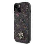 Guess PU Leather 4G Triangle Metal Logo Black Kryt iPhone 15