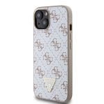 Guess PU Leather 4G Triangle Metal Logo White Kryt iPhone 15