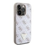 Guess PU Leather 4G Triangle Metal Logo White Kryt iPhone 15 Pro