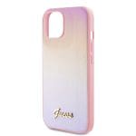 Guess PU Leather Iridescent Metal Script Pink Kryt iPhone 15
