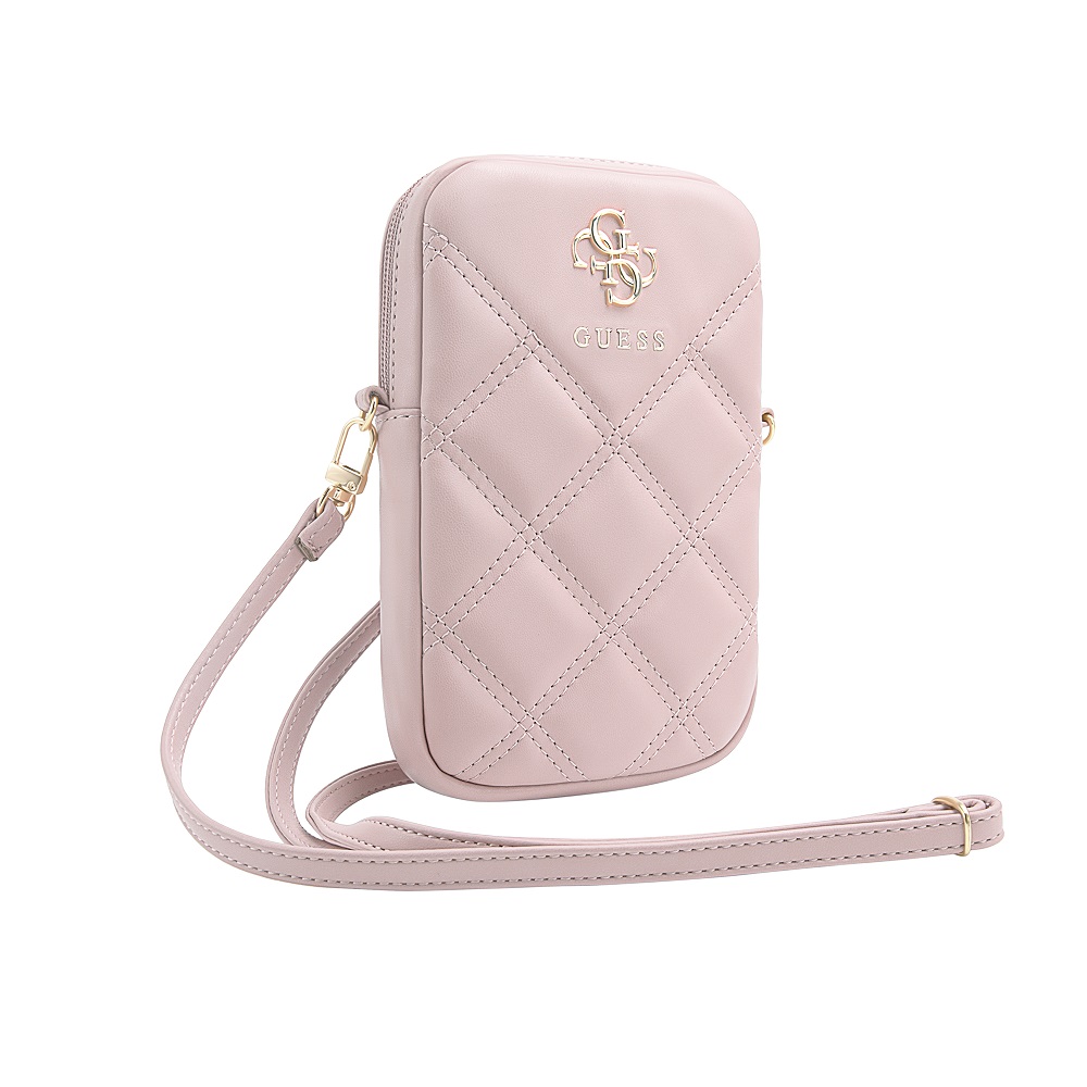 Guess PU Quilted 4G Metal Logo Wallet Phone Bag Zipper Pink