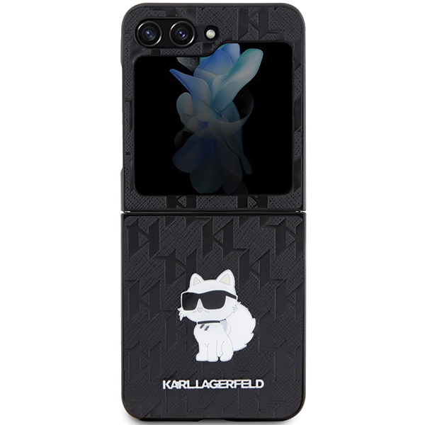Karl Lagerfeld KLHCZF5SAPCHNPK Hardcase Black Saffiano Monogram Choupette Pin Kryt Samsung Galaxy Z Flip 5