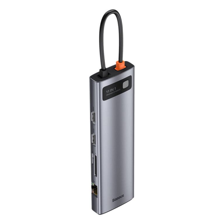 Baseus Metal Gleam 11in1 Multifunctional USB Type C HUB - 3x USB 3.2 Gen 1 5Gbps / USB Type C PD 100W / 3.5 mm Mini Jack AUX / VGA Full HD 60Hz / 2x HDMI 4K 30Hz / TF and SD Card Reader / RJ45 1Gbps Gray