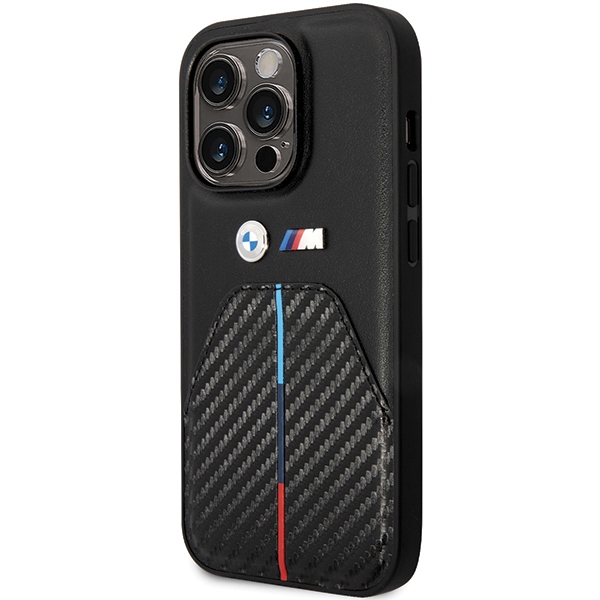 BMW BMHCP14L22NSTB Black Stamped Tricolor Stripe Kryt iPhone 14 Pro