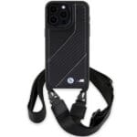 BMW BMHCP15L23PSCCK Black Hardcase M Edition Carbon Stripe & Strap Kryt iPhone 15 Pro