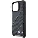 BMW BMHCP15L23PSCCK Black Hardcase M Edition Carbon Stripe & Strap Kryt iPhone 15 Pro