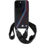 BMW BMHCP15L23PSVTK Black Hardcase M Edition Carbon Tricolor Lines & Strap Kryt iPhone 15 Pro