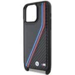 BMW BMHCP15L23PSVTK Black Hardcase M Edition Carbon Tricolor Lines & Strap Kryt iPhone 15 Pro