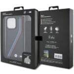 BMW BMHCP15L23PSVTK Black Hardcase M Edition Carbon Tricolor Lines & Strap Kryt iPhone 15 Pro