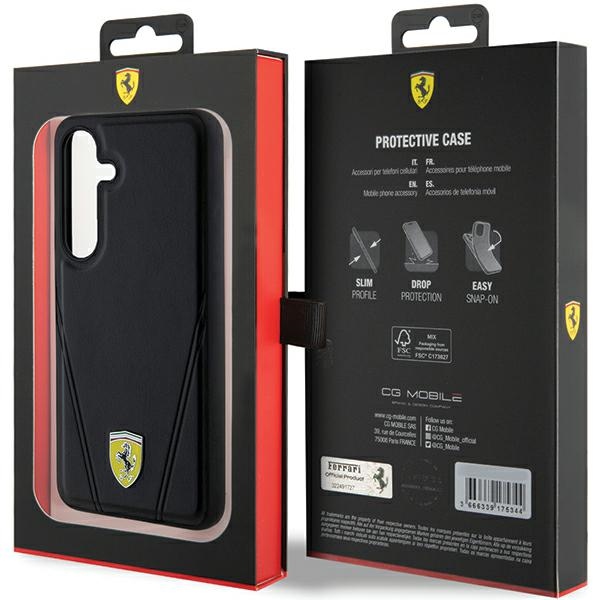 Ferrari FEHMS24MP3BAK Black HardCase Hot Stamp V Lines MagSafe Kryt Samsung Galaxy S24 Plus