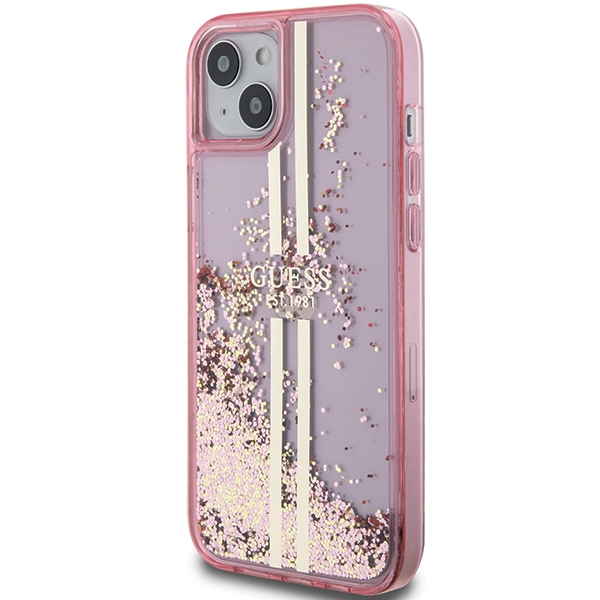 Guess GUHCP15MLFCSEGP Pink HardCase Liquid Glitter Gold Stripes Kryt iPhone 15 Plus