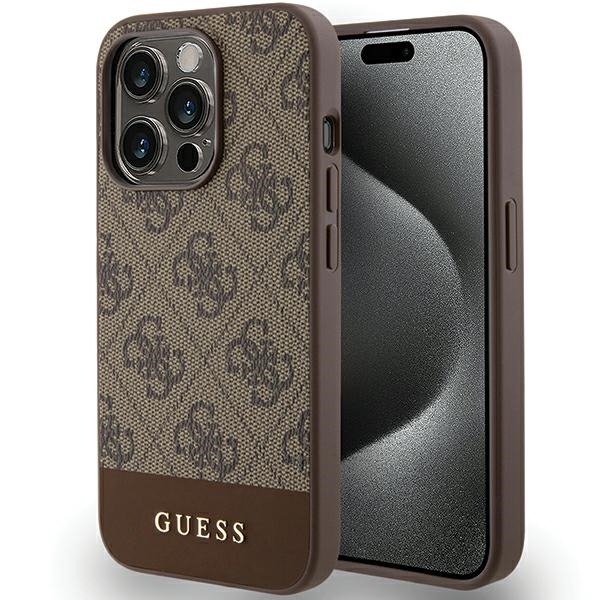Guess GUHCP15XG4GLBR Brown HardCase 4G Stripe Collection Kryt iPhone 15 Pro Max