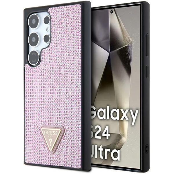 Guess GUHCS24LHDGPPP Pink Hardcase Rhinestone Triangle Kryt Samsung Galaxy S24 Ultra