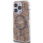 Guess GUHMP15LHGCUSTGW Brown HardCase IML GCube MagSafe Kryt iPhone 15 Pro