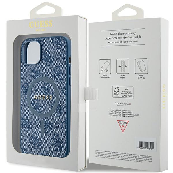 Guess GUHMP15MG4GFRB Blue HardCase 4G Collection Leather Metal Logo MagSafe Kryt iPhone 15 Plus