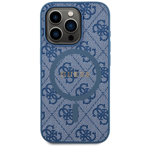Guess GUHMP15XG4GFRB Blue HardCase 4G Collection Leather Metal Logo MagSafe Kryt iPhone 15 Pro Max