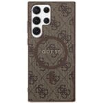 Guess GUHMS24LG4GFRW Brown Hardcase 4G Collection Leather Metal Logo MagSafe Kryt Samsung Galaxy S24 Ultra