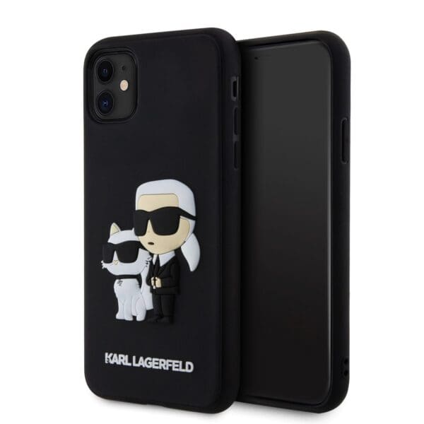 Karl Lagerfeld 3D Rubber Karl and Choupette Black Kryt iPhone 11