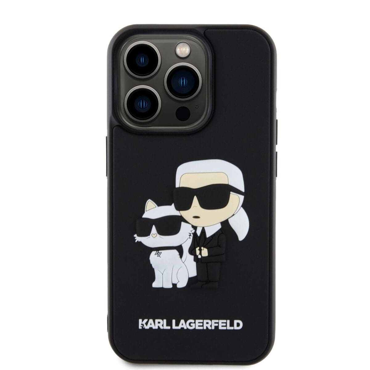 Karl Lagerfeld 3D Rubber Karl and Choupette Black Kryt iPhone 14 Pro