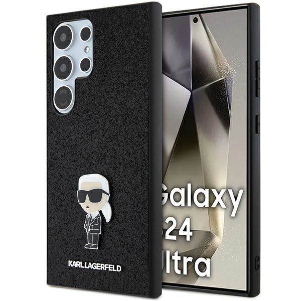 Karl Lagerfeld KLHCS24LGKNPSK Black Hardcase Fixed Glitter Ikonik Logo Metal Pin Kryt Samsung Galaxy S24 Ultra