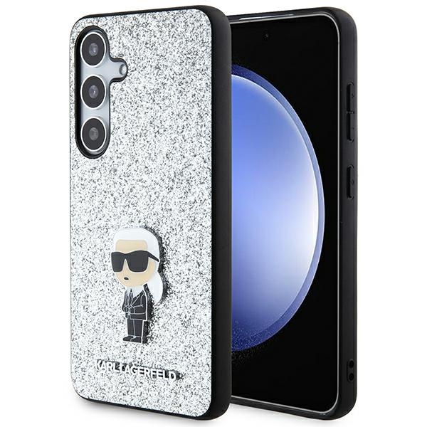 Karl Lagerfeld KLHCS24SGCNPSG Silver Hardcase Fixed Glitter Ikonik Logo Metal Pin Kryt Samsung Galaxy S24