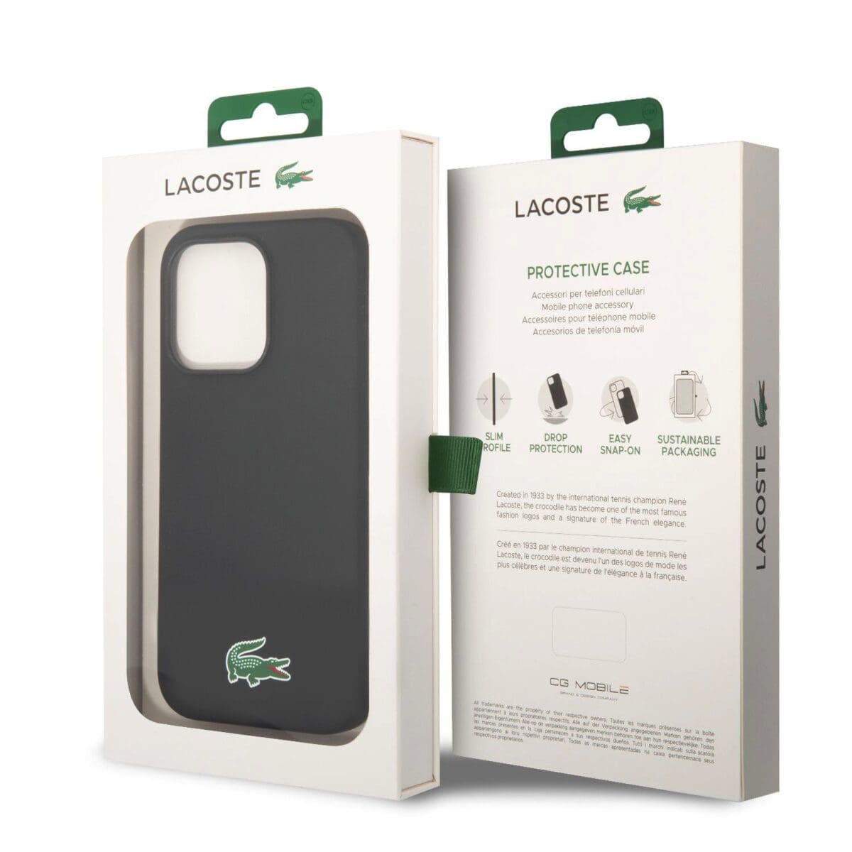 Lacoste Liquid Silicone Microfiber Croc Logo Magsafe Black Kryt iPhone 15 Pro