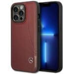 Mercedes MEHCP14L8ROLR Red HardCase Leather Wave Patern Kryt iPhone 14 Pro