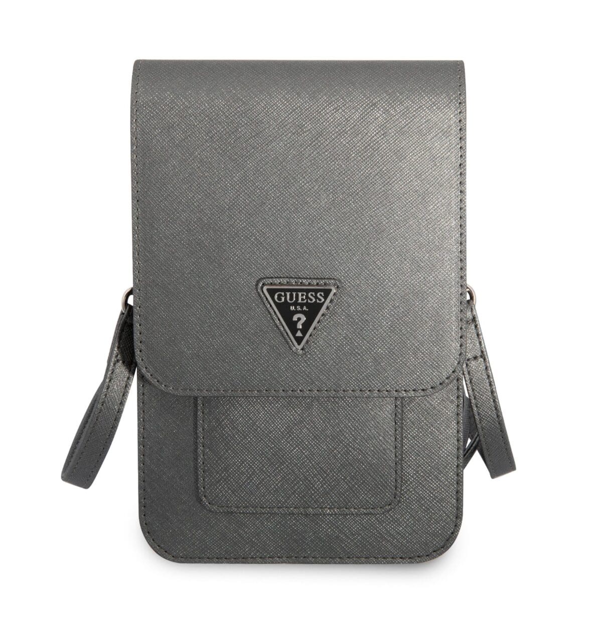Guess PU Saffiano Triangle Logo Wallet Phone Bag Grey