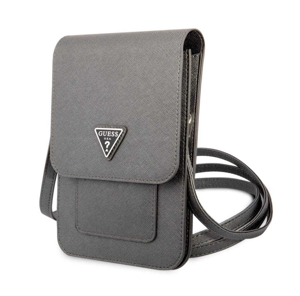 Guess PU Saffiano Triangle Logo Wallet Phone Bag Grey