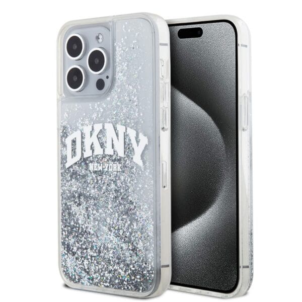 DKNY Liquid Glitter Arch Logo Transparent Kryt iPhone 15 Pro Max