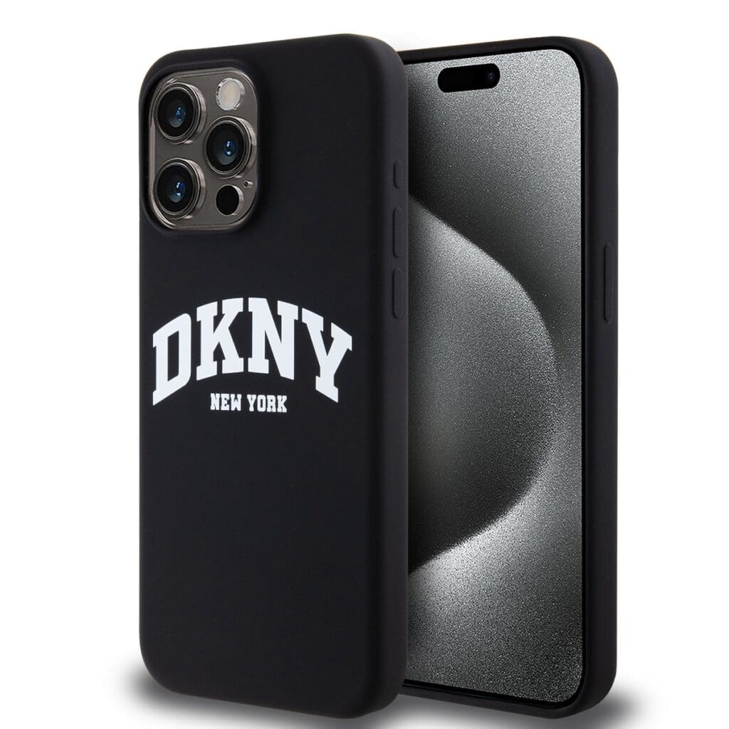 DKNY Liquid Silicone Arch Logo MagSafe Black Kryt iPhone 12/12 Pro