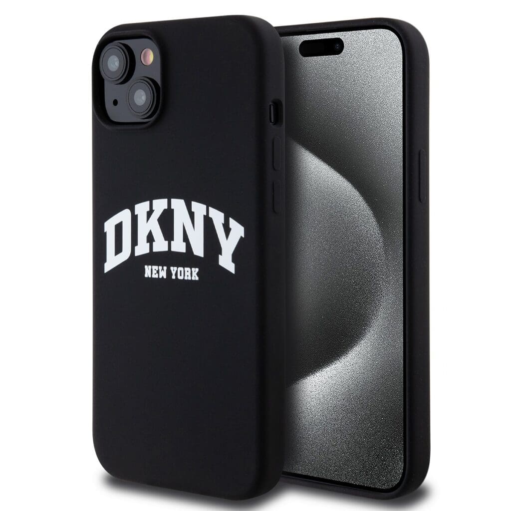 DKNY Liquid Silicone Arch Logo MagSafe Black Kryt iPhone 15 Plus