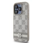 DKNY PU Leather Checkered Pattern and Stripe Beige Kryt iPhone 13 Pro Max