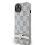 DKNY PU Leather Checkered Pattern and Stripe Beige Kryt iPhone 14