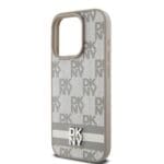 DKNY PU Leather Checkered Pattern and Stripe Beige Kryt iPhone 14 Pro