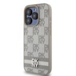 DKNY PU Leather Checkered Pattern and Stripe Beige Kryt iPhone 14 Pro Max