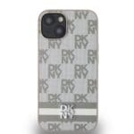 DKNY PU Leather Checkered Pattern and Stripe Beige Kryt iPhone 15