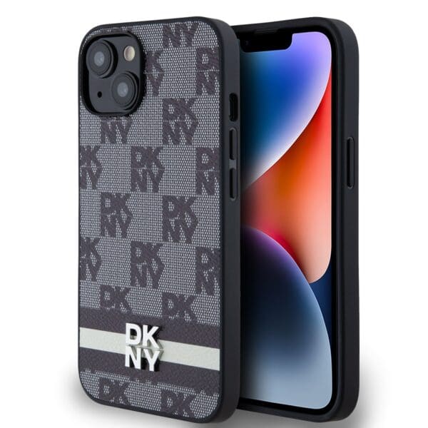 DKNY PU Leather Checkered Pattern and Stripe Black Kryt iPhone 13