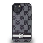 DKNY PU Leather Checkered Pattern and Stripe Black Kryt iPhone 14