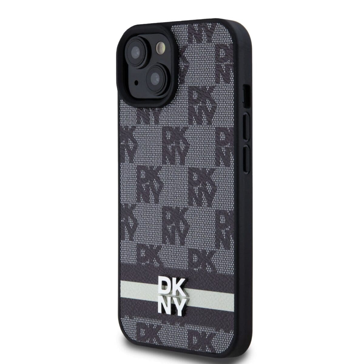 DKNY PU Leather Checkered Pattern and Stripe Black Kryt iPhone 15