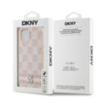 DKNY PU Leather Checkered Pattern and Stripe Pink Kryt iPhone 13