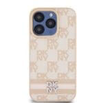 DKNY PU Leather Checkered Pattern and Stripe Pink Kryt iPhone 14 Pro Max