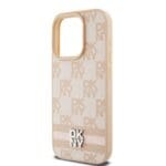 DKNY PU Leather Checkered Pattern and Stripe Pink Kryt iPhone 14 Pro Max