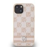 DKNY PU Leather Checkered Pattern and Stripe Pink Kryt iPhone 15