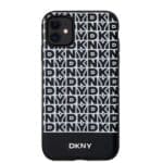 DKNY PU Leather Repeat Pattern Bottom Stripe MagSafe Black Kryt iPhone 11