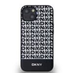 DKNY PU Leather Repeat Pattern Bottom Stripe MagSafe Black Kryt iPhone 13