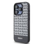 DKNY PU Leather Repeat Pattern Bottom Stripe MagSafe Black Kryt iPhone 13 Pro