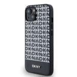 DKNY PU Leather Repeat Pattern Bottom Stripe MagSafe Black Kryt iPhone 14