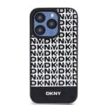 DKNY PU Leather Repeat Pattern Bottom Stripe MagSafe Black Kryt iPhone 14 Pro